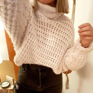 White knit turtleneck sweater